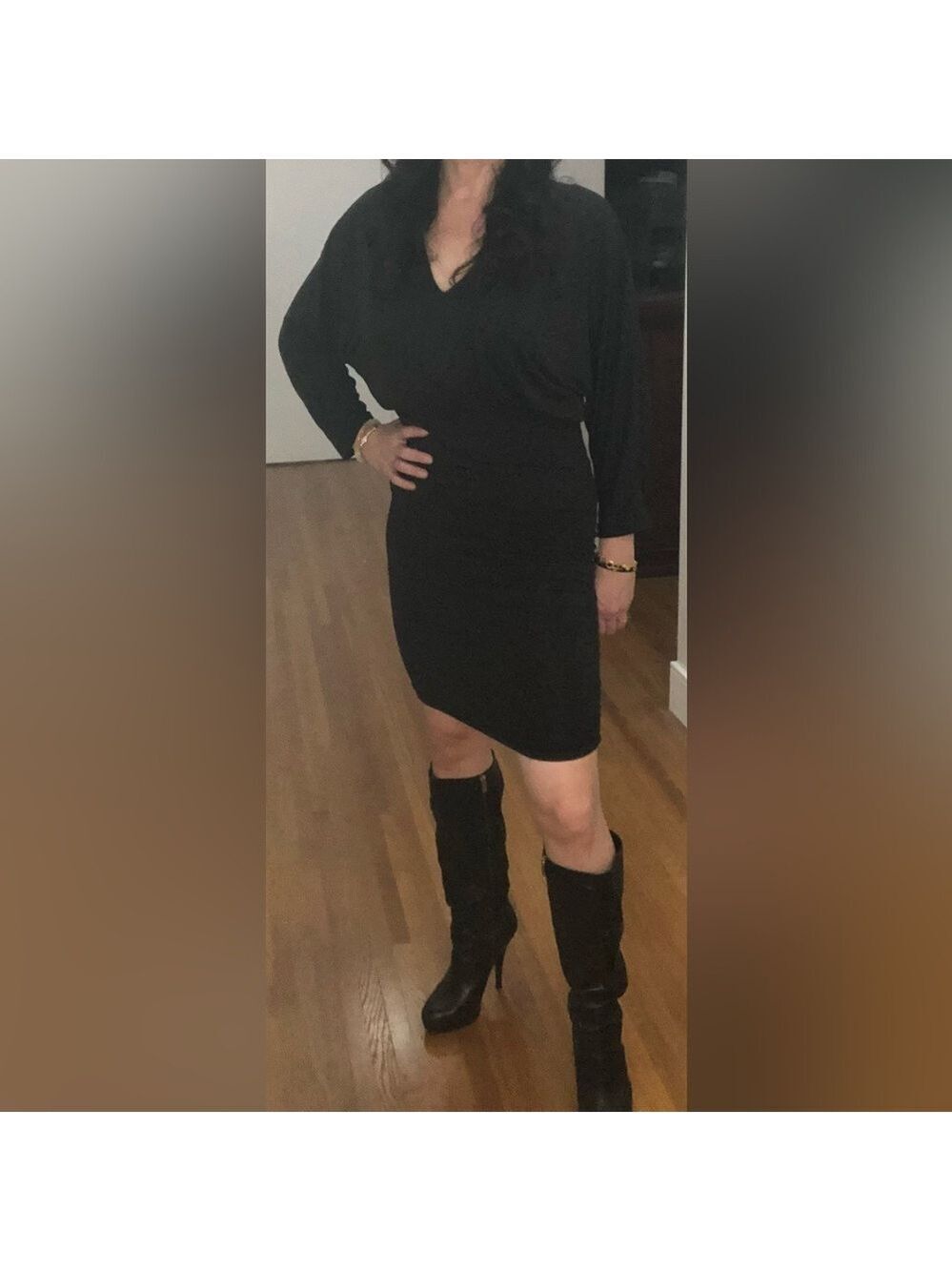 701. Buffalo Black V-neck and dolman-style Long Sleeve Dress